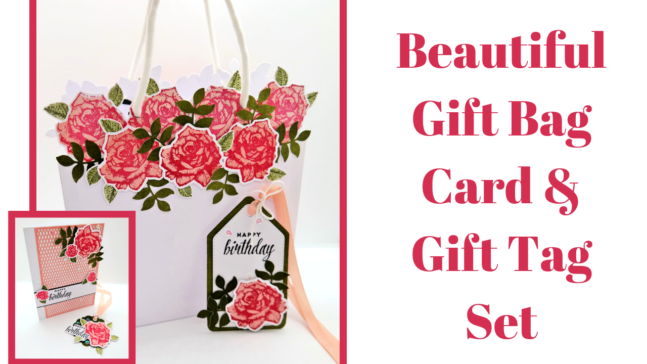 Beautiful Floral Gift Bag with Matching Card & Gift Tag